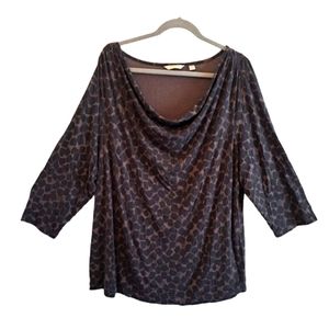 Liz Claiborne Animal Print Spotted Neutral 3/4 Sleeve Cowl Neck Blouse Size 3X